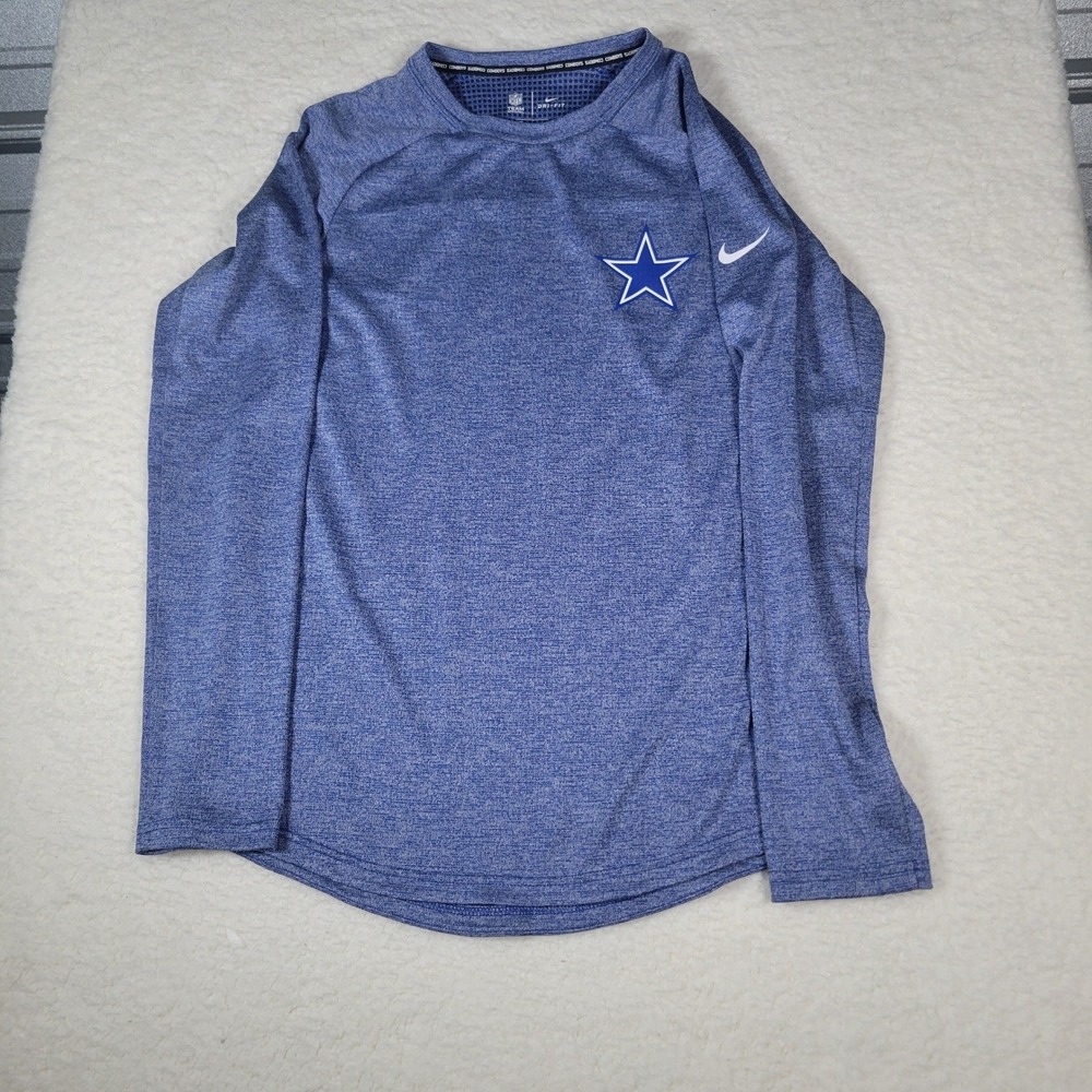 Nike Dallas Cowboys NFL Mens Size M Blue Dri-FIT Long Sleeve Shirt Star Logo